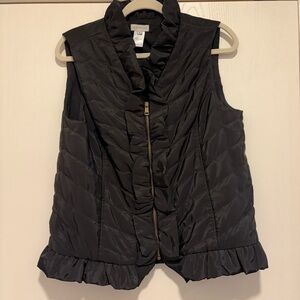 Multiples Black Quilted Vest with Ruffle Detail